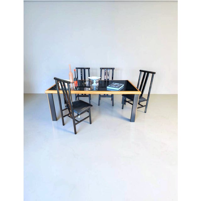Dining Table in Glass and Black Lacquered Wood and Maple attributed to Pierre Cardin for Roche Bobois, 1970s For Sale - Image 4 of 9