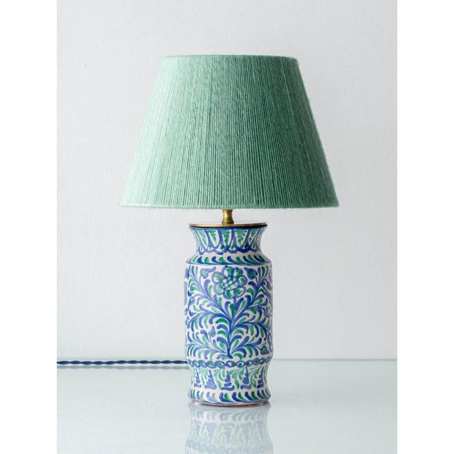 Fajalauza Ceramic Table Lamp with Hand-Woven Merino Wool Lampshade by Amitabha Studio For Sale - Image 15 of 15