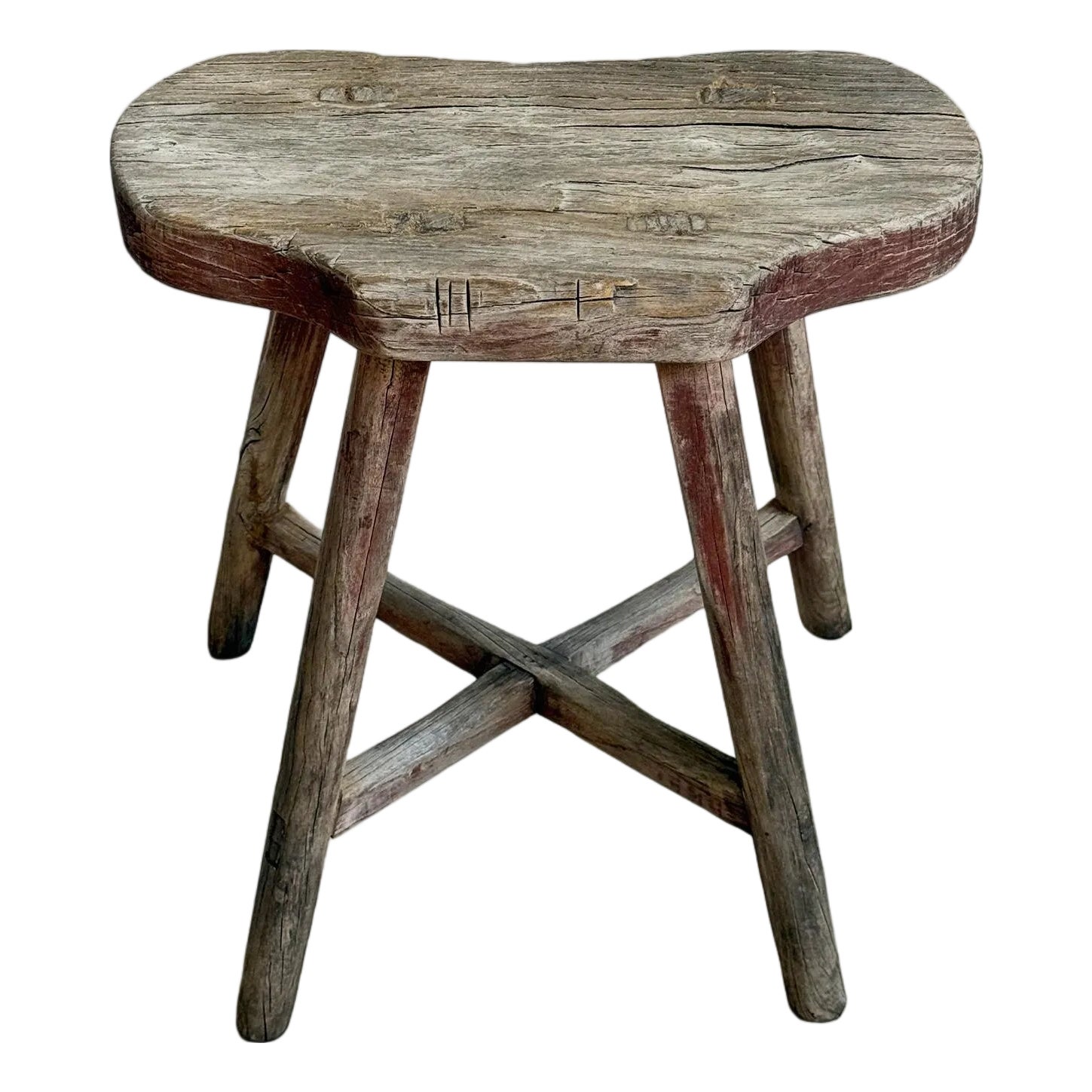 Vintage Elm Wood Rustic Asian Village Stool | Chairish