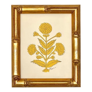 Hand-Painted Jaipuri Yellow Floral Motif Painting For Sale
