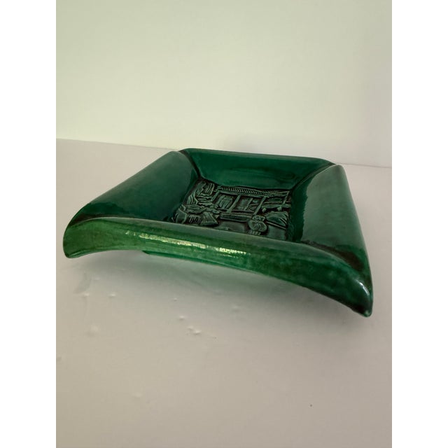 Vintage Green Asian Relief Ashtray Catchall For Sale - Image 9 of 12