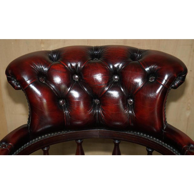 Oxblood Leather Chesterfield Captain's Chairs with Floor Lock Rings, Set of 2 For Sale - Image 6 of 18