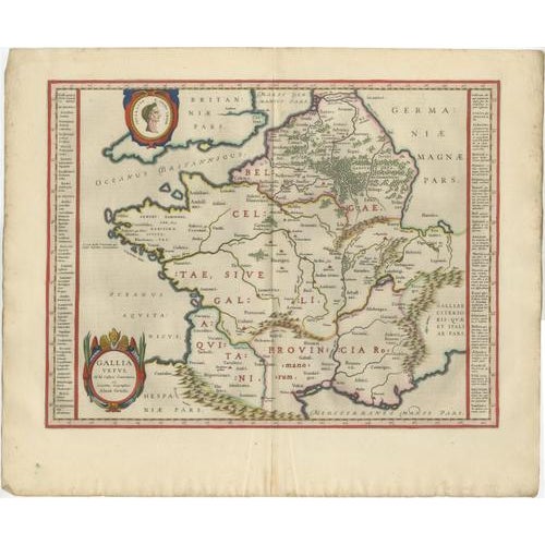 Antique Map of Caesar's Gallia Ancient France from Blaeu, 1642 For Sale - Image 3 of 10