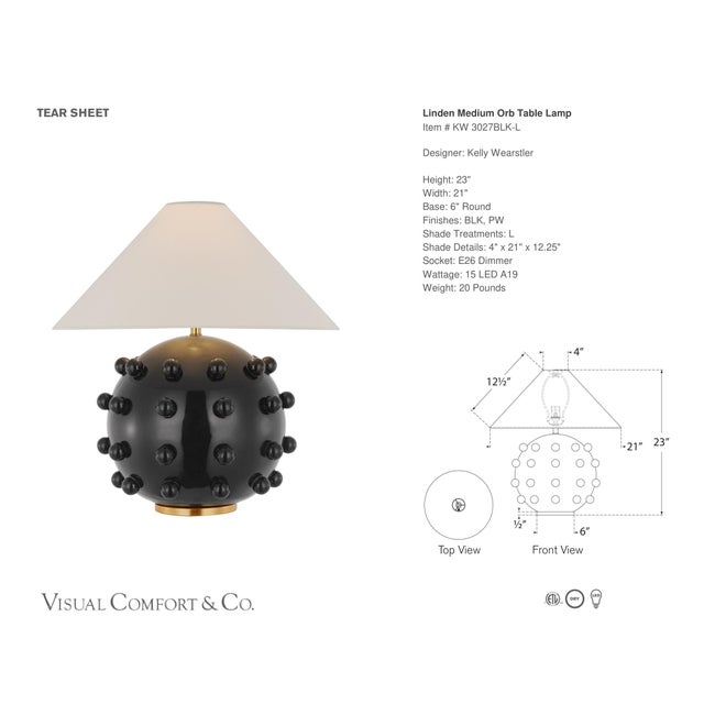 Kelly Wearstler by Visual Comfort Signature Linden Medium Orb Table Lamp in Black with Linen Shade Designer: Kelly...