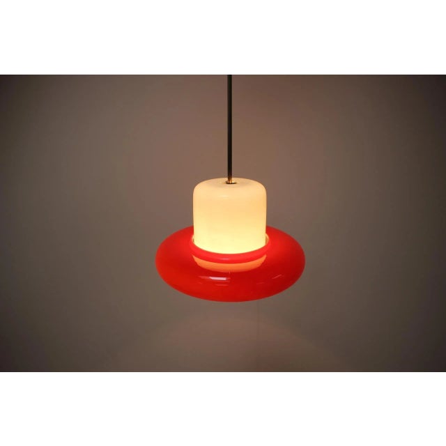 Red Opaline Glass Pendant Light, Czechoslovakial, 1960s For Sale - Image 8 of 11