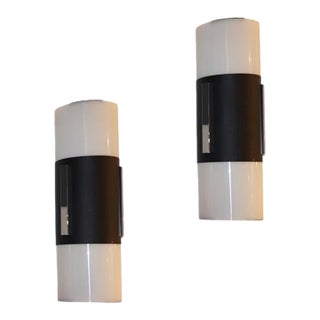 1960 Italian Pair of Black & White Tall Ceiling / Wall Lights For Sale