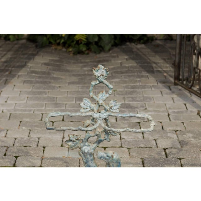 French 1900s Cast Iron Umbrella Stand Depicting a Dog Sitting in Front of a Tree For Sale - Image 4 of 9