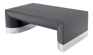 Large Black Lacquer Cloth Covered Chrome Base Rectangular Coffee Table