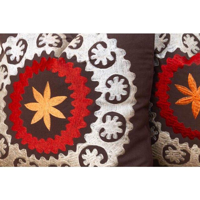 Pair of 18" Orange Flower Suzani Pillow Covers For Sale - Image 4 of 9