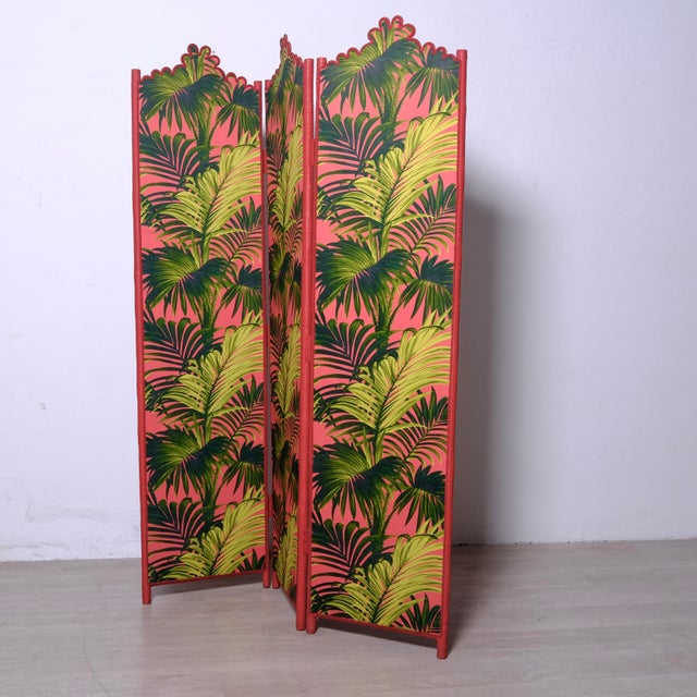Italian Rattan and Double-Sided Fabric Room Divider, 1980s For Sale - Image 6 of 15