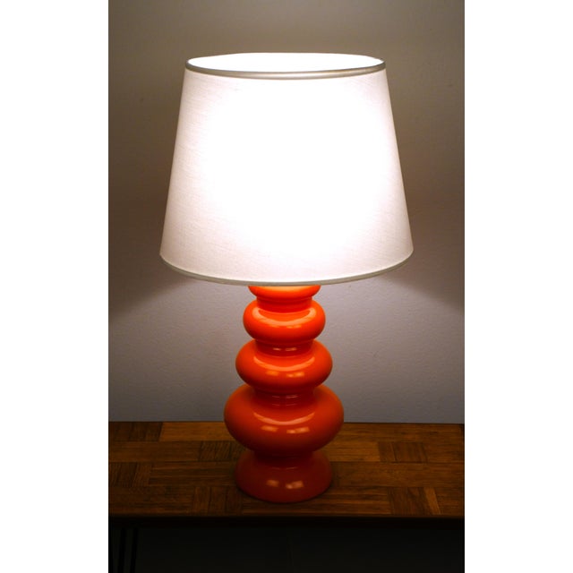Large Swedish Orange Art Glass Table Lamp by Gustav Leek for Orrefors, 1960s For Sale - Image 6 of 10