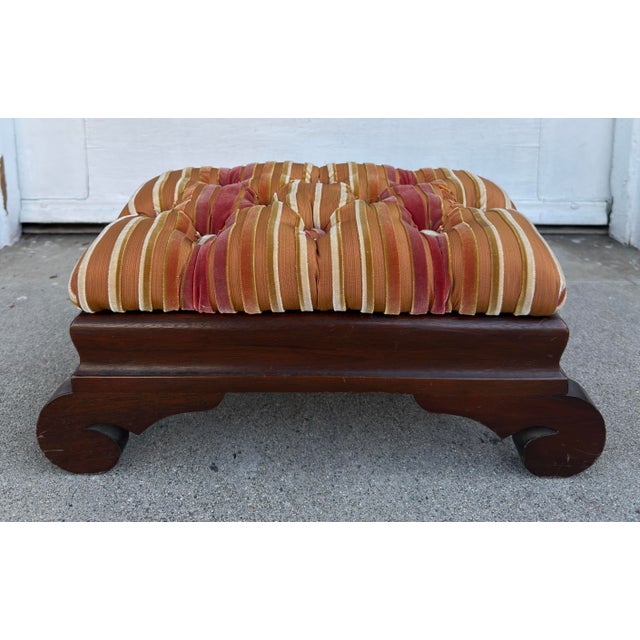 Antique American Mahogany Footstool Ottoman W Corzine Silk Velvet Stripe. Freshly upholstered in Nancy Corzine Valentino...