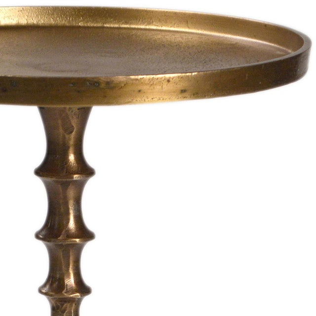 Metal Retro Style Brass Finish Pedestal Side Table For Sale - Image 7 of 7