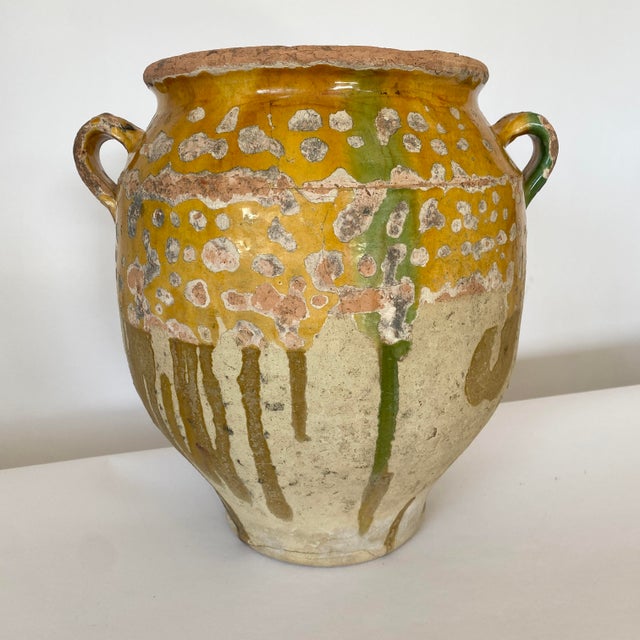 Antique French Mustard Color Glazed Pottery Vase With Handles For Sale - Image 10 of 10