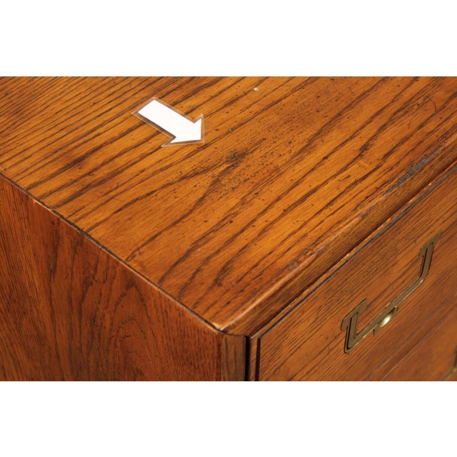 Brown Henredon Campaign Style Oak Triple Dresser For Sale - Image 8 of 12