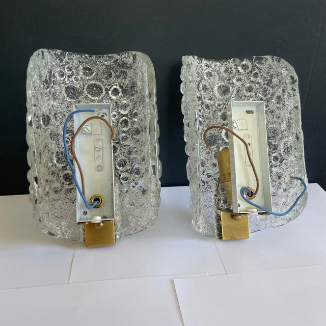 Glass Vintage 70’s Hillebrand Bubble Murano Ice Glass Wall Sconces Lamps Light Fixtures - a Pair For Sale - Image 7 of 7