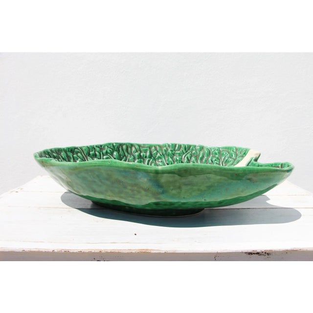 1900 - 1909 1900s Large Earthenware Bordallo Pinheiro Cabbage Centerpiece, Portuguese For Sale - Image 5 of 12