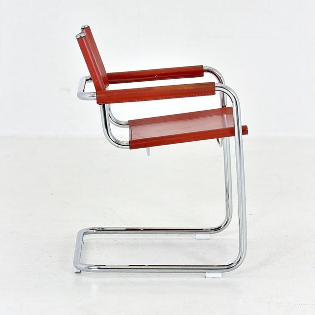 Marcel Breuer Mid-Century Bauhaus Leather B34 Armchairs by Mart Stam & Marcel Breuer for Fasem, Italy, 1985 For Sale - Image 4 of 18