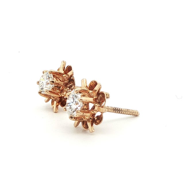 14k Yellow Gold Diamond Stud Earrings Ca. 1980s, A Pair For Sale - Image 11 of 11