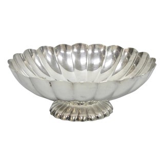 Vintage Reed & Barton Modern Silver Plated Oval Scalloped Pedestal Fruit Bowl For Sale