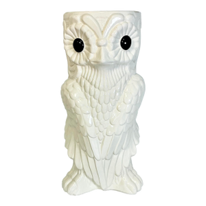 1970s Vintage Boho Chic Arts & Crafts Trompe L’Oeil Owl Ceramic Umbrella Stand.