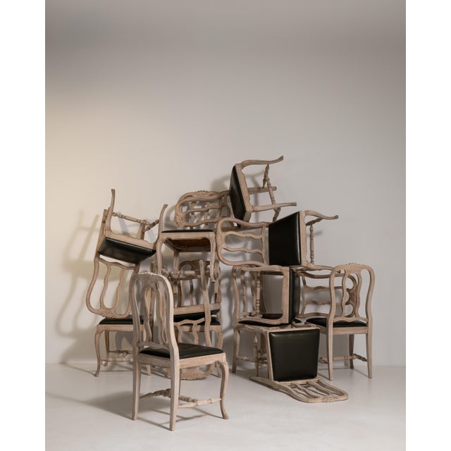 Mid 20th Century Set of Twelve Louis XV Dining Chairs with Upholstered Leather Seats For Sale - Image 15 of 18