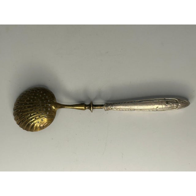 Antique Sterling Silver Gold Vermeil Sugar Sifter Spoon For Sale - Image 4 of 9