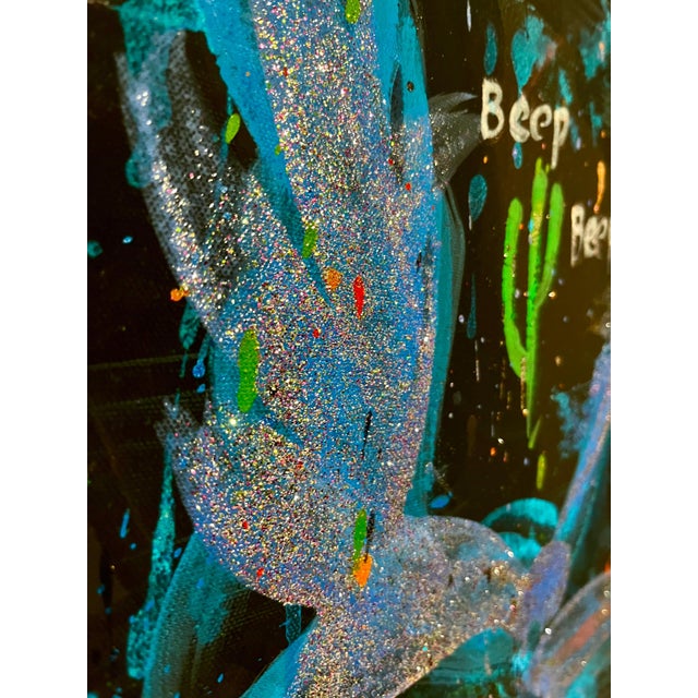 Pop Art Bruce Helander, Bruce Helander Road Runner Mixed Media Painting with Glitter Florida Pop Art, 2018 For Sale - Image 3 of 6