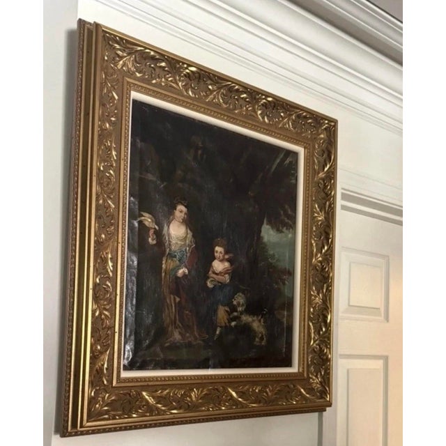 Antique Oil Painting of Van Rensselaer Sisters playing with Family Dog 18th century French School painting is framed...