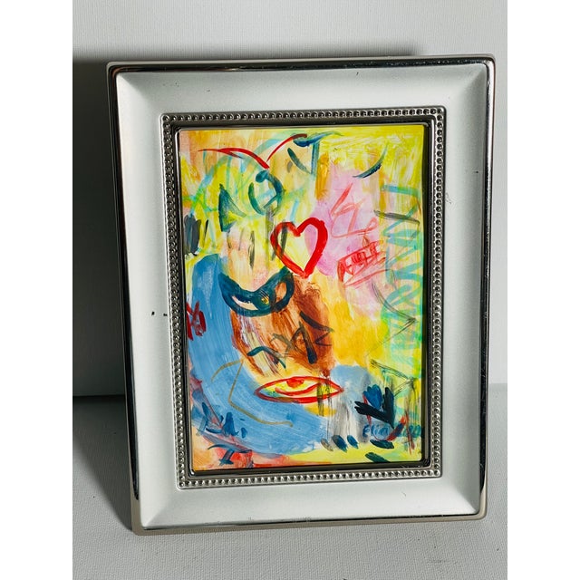 2000 - 2009 Lemon Yellow Abstract Mini Painting by Elia Framed For Sale - Image 5 of 6