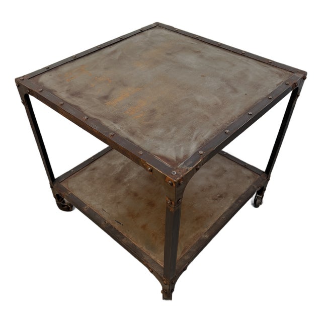 Late 20th Century Rustic Industrial Two-Tier Metal Accent Table For Sale