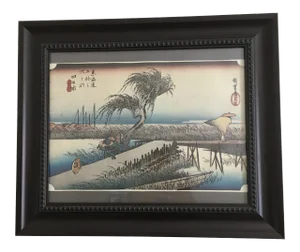 1950s "Tokaido Gojuuhsantsugi, Yokkaichi" Japanese Reproduction Print After Utagawa Hiroshige, Framed