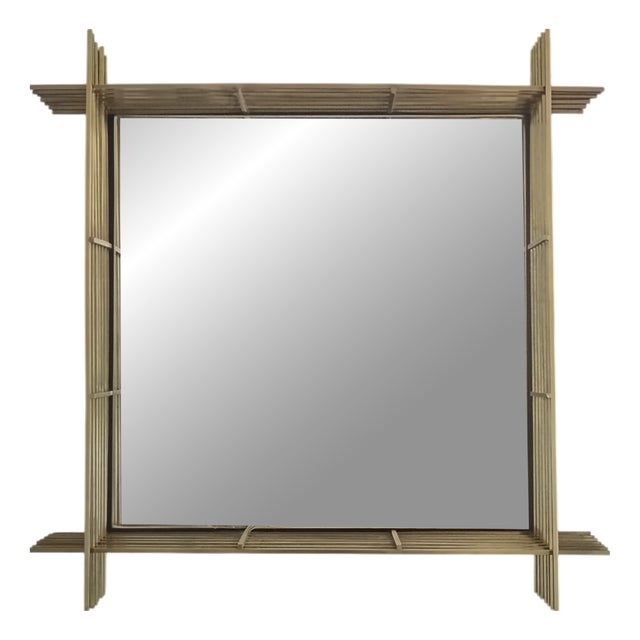 Square Wall Mirror with Brass Wire Mesh Frame by Ettore Sottsass, Italy, 1970s For Sale
