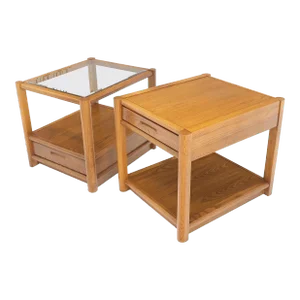 Quality Glass Top One Drawer Side End Tables Nightstands Thomasville - A Pair