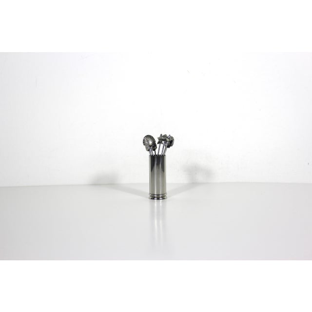 Nautical Vintage Silverplated Seashell Cocktail Picks Forks With Holder Set of 9 For Sale - Image 3 of 9