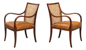 Armchairs in Mahogany, Cane, and Leather from Frits Henningsen, Denmark, 1931