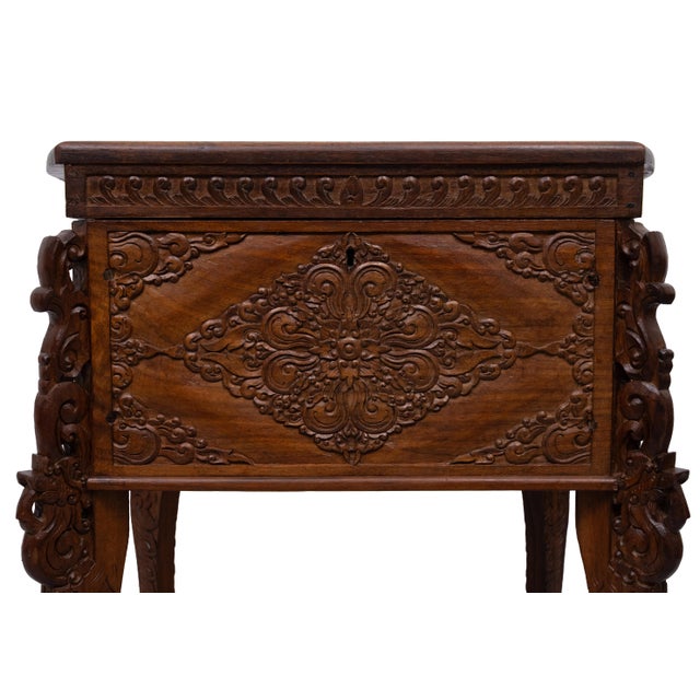 Indonesian Hand Carved Treasure Box on Stand, 1920s For Sale - Image 12 of 13