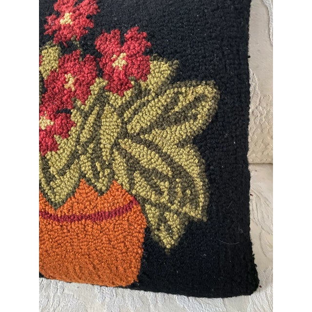 Vintage Mid Century Hand Hooked Flowers in Pot Pillow For Sale - Image 6 of 8