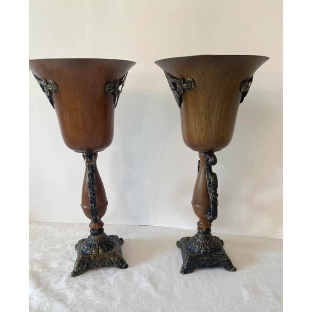 Neoclassical Vintage Neoclassical Borghese Style Metal Vases Pair For Sale - Image 3 of 10