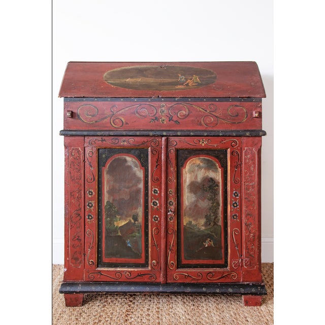 Early 19th Century 19th C. Continental Painted Slant-Front Secretary With Figural Scenes For Sale - Image 5 of 5