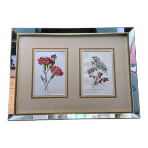 Italian Mirror Frame With English Chromolithographic Floral Prints - 04