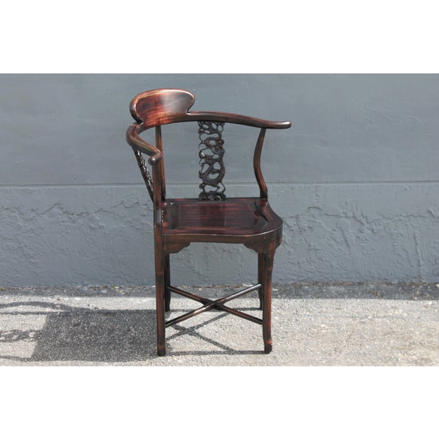 Antique Asian Meticulously Carved Mahogany Corner Chair For Sale In Miami - Image 6 of 11