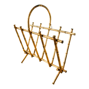 Antique Gilded Gold Chinoiserie Bamboo Style Magazine Rack/Hollywood Regency