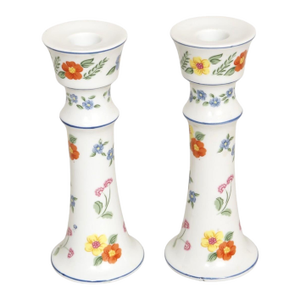 1980’s Floral Porcelain Candlestick Holders, a Pair