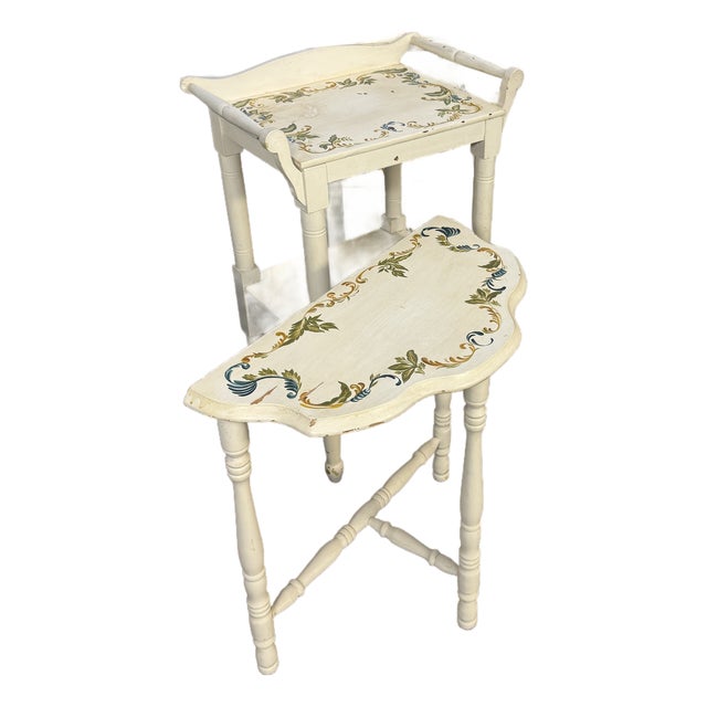 1960s Matching Set Hand Painted Dresser and Two Bedside Tables, 3 Pieces For Sale