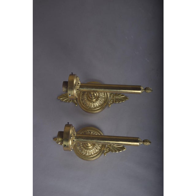 Brass Wall Sconces with Ornate Round Backplates and Pineapple Finials, 1950s, Set of 2 For Sale - Image 9 of 9