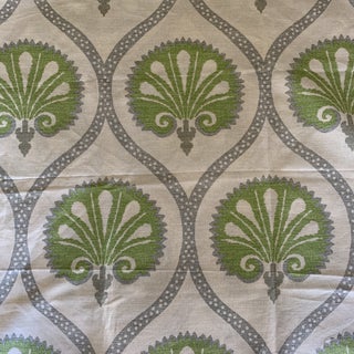 Green and Grey Thibaut Kimberly Linen Fabric - 2 Yards For Sale