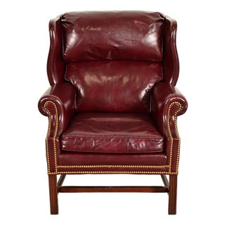 Hancock & Moore Chippendale Wingback Leather Lounge Chair For Sale