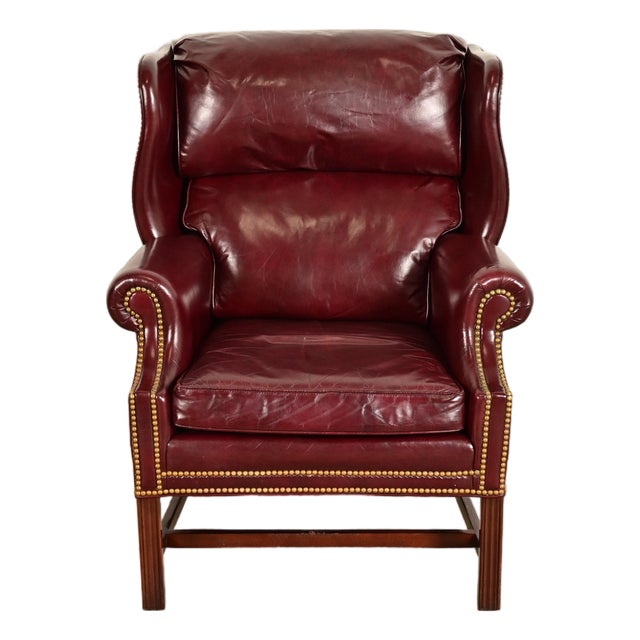 Hancock & Moore Chippendale Wingback Leather Lounge Chair For Sale