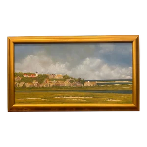 Framed Oil Painting on Linen "Beacon" Shorescape Scene by Mark Sylva